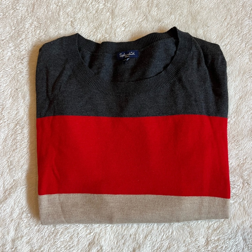 Splendid Women's Red, Gray, Tan, and Navy Crewneck Sweater